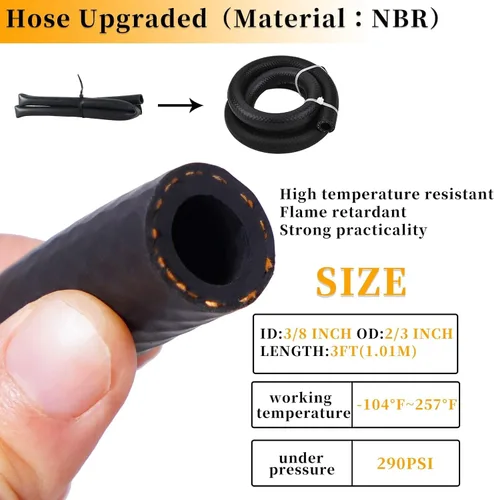 Miniatura 4 de Kit Mejorado de Depósito de Aceite con Deflectores, Separador de Aceite, Depósito de Aluminio con Línea de Combustible NBR Reforzada de 3/8", Negro