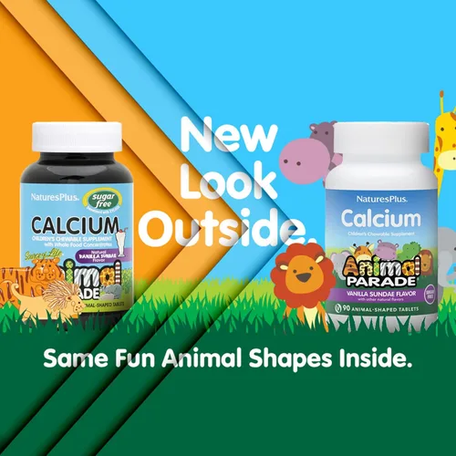 Miniatura 2 de NaturesPlus Animal Parade - Calcio infantil sin azúcar, sabor vainilla Sundae, 90 tabletas masticables en forma de animal, paquete de 2, magnesio