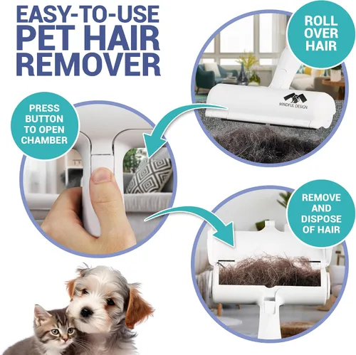 Miniatura 3 de Mindful Design Rodillo removedor de pelo de mascotas y rodillo de pelusa reutilizable – Removedor de pelo de gatos y perros para muebles, sofá