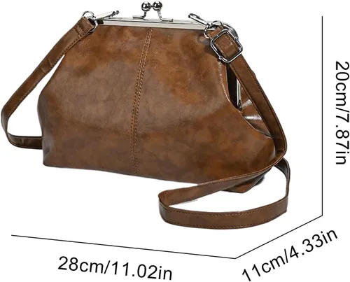 Miniatura 6 de Kiss Lock - Bolso cruzado vintage para mujer, de piel sintética retro, bolso de mano de noche, bolso grande marrón para otoño e invierno