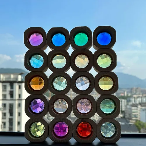 Miniatura 5 de 20 piezas de bloques de gemas de madera, juguetes de apilar, bloques de ventanas acrílicos coloridos, cubos de construcción de cristal acrílico