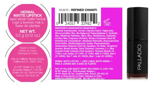 Miniatura 9 de Palladio Lápiz labial mate a base de hierbas, cremoso y cobertura completa, lápiz labial mate de larga duración, Chianti Chianti refinado