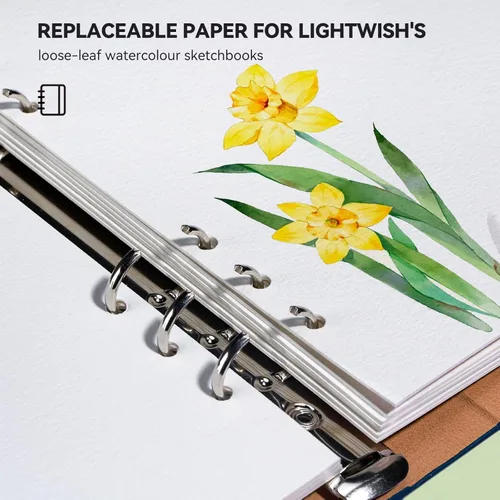 Miniatura 4 de LIGHTWISH Papel para Acuarela a Granel, 100% Algodón Prensado en Frío 600gsm, 2 Paquetes, Total 24 Hojas A5 Con Agujeros Para Perforar Papel
