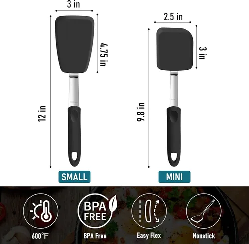 Miniatura 5 de GEEKHOM - Juego de 2 espátulas de silicona, resistentes al calor, flexibles, para utensilios de cocina antiadherentes, utensilios de cocina