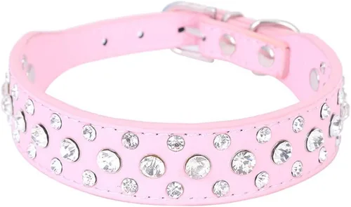 Miniatura 4 de Dogs Kingdom Collares de piel con diamantes de imitación personalizados de 12 a 20 pulgadas de longitud, para razas pequeñas y medianas, color azul