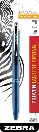 Miniatura 12 de Zebra Pen, SARASA Grand - Bolígrafo de gel retráctil, barril de latón macizo, tinta negra de secado rápido, punta de 0.028 in, ideal para zurdos