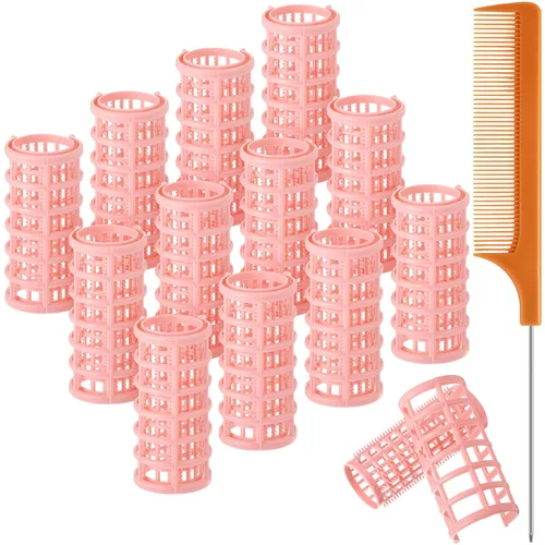 Miniatura 8 de Syhood 12 Piezas Rodillos de Cabello de Plástico para Mujeres Juego de Rizadores de Tamaño Grande Clips de Rodillo a Presión con Peine de Cola