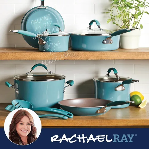 Miniatura 6 de Rachael Ray Cucina Juego de Utensilios de Cocina Antiadherentes Ollas y Sartenes, 12 Piezas, Azul Agave