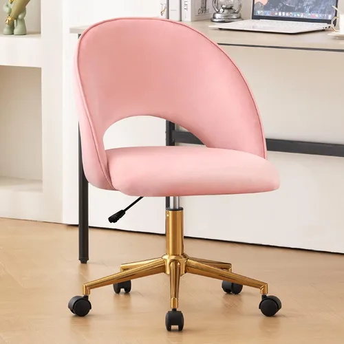 Miniatura 12 de Furnimart Silla de Escritorio Giratoria Negra sin Brazos con Ruedas, Pequeña Silla de Oficina en Casa Tapizada en Terciopelo, Silla Ajustable