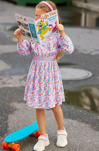 Miniatura 4 de Vestido floral con cintura fruncida para niñas, ropa de juego para la iglesia, vacaciones, vestido midi suave con bolsillos