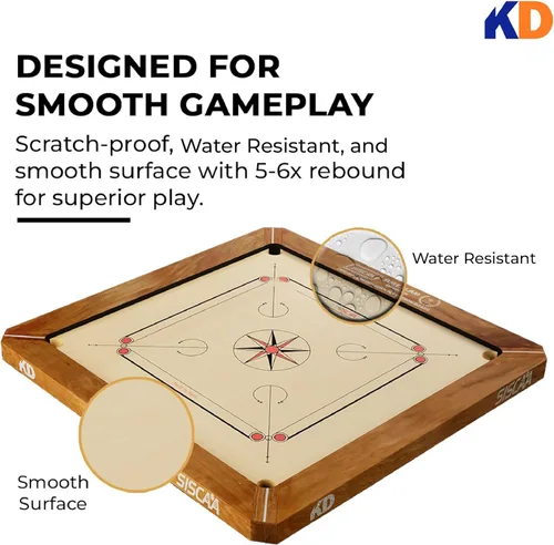 Miniatura 2 de KNK Carrom Board Champion Bulldog Jumbo Carrom Tablero de juego familiar para interiores aprobado por la Federación Internacional Carrom resistente