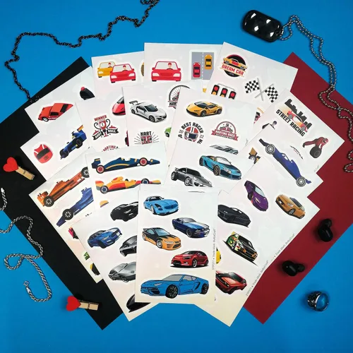 Miniatura 4 de BulbaCraft 100 calcomanías para autos de carreras, calcomanías y calcomanías de carreras, suministros de fiesta de autos de carreras, regalos