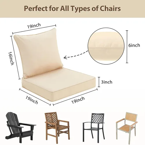 Miniatura 4 de Cojines para sillas de patio al aire libre, 19 x 19 pulgadas, cojines impermeables para muebles de patio de asiento profundo, cojín de repuesto