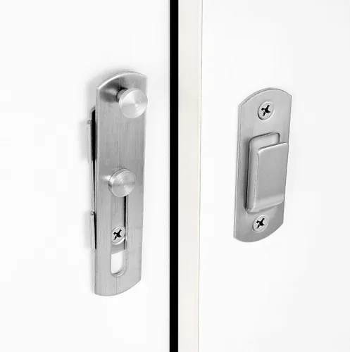 Miniatura 4 de INIRET Paquete de 4 pestillos para puerta de granero, 3.93 x 2.75 pulgadas, acero inoxidable de níquel cepillado, cerraduras de puerta abatibles