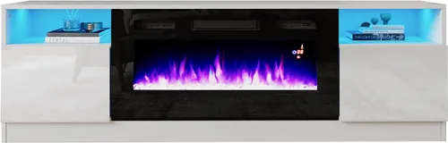 Miniatura 8 de AMERLIFE - Soporte de TV con chimenea, centro de entretenimiento con luz LED y chimenea eléctrica de 36 pulgadas, soporte de entretenimiento moderno