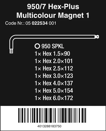 Miniatura 2 de Wera 05022534001 950/7 Imán Hex-Plus multicolor 1 juego de llaves en L, métrico, BlackLaser, 7 piezas