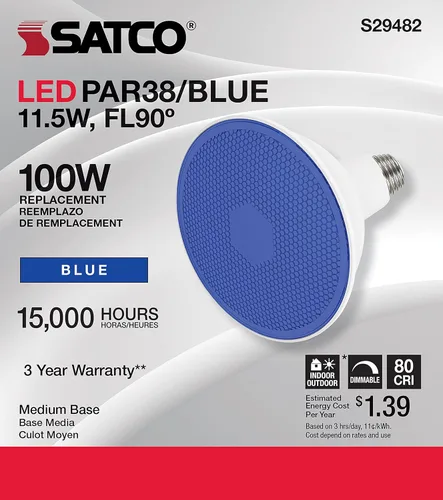 Miniatura 7 de Satco S29482 - Bombilla LED de color PAR38 de 11,5 W, color azul