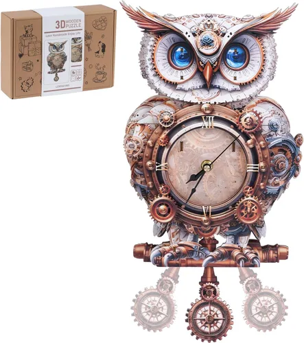 Miniatura 11 de Rompecabezas 3D para adultos, kit de reloj de madera de casa de Navidad con péndulo, manualidades de madera para decoración del hogar, rompecabezas