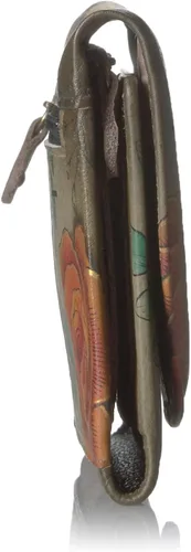 Miniatura 3 de Anna by Anuschka Geniune - Cartera de mano de cuero pintada a mano grande de tres pliegues para chequera - Floral Paradise Tan, Floral Paradise Tan