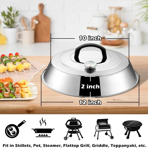 Miniatura 2 de Joyfair - Juego de 2 cúpula para fundir quesos de 12 pulgadas, cubierta para parrilla, campamento al aire libre, tapas de acero inoxidable con mango