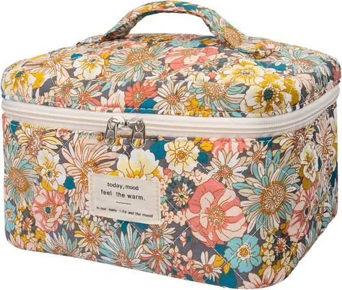 Miniatura 31 de Gosect Bolsa de maquillaje grande, bonita bolsa de cosméticos para mujeres y niñas, bolsa de aseo estética de coqueta floral, bolsa organizadora