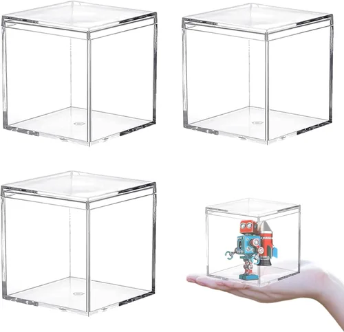 Miniatura 15 de Caja de acrílico transparente con tapas, paquete de 4 cajas de plástico cuadrado de plástico de 4.3 x 2.7 x 1 pulgadas, caja de almacenamiento