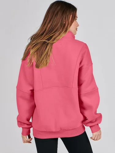 Miniatura 4 de ANRABESS Sudaderas de forro polar con media cremallera para mujer, de gran tamaño, con cremallera de un cuarto, ropa de otoño 2024, ropa de moda