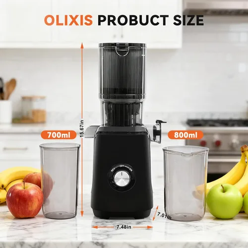 Miniatura 6 de OLIXIS Exprimidor de prensa en frío, máquinas exprimidoras con canal de alimentación ancho, alto rendimiento de jugo y fácil de limpiar