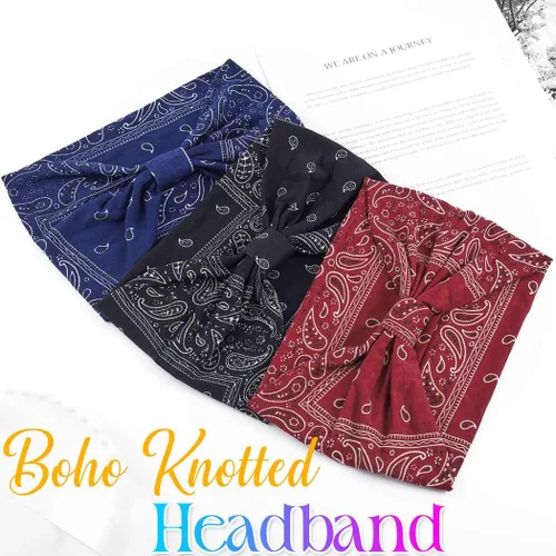 Miniatura 2 de CAKURE Diademas anchas bohemias anudadas para la cabeza, bufanda africana para la cabeza, accesorios para el cabello de motocicleta, para mujeres