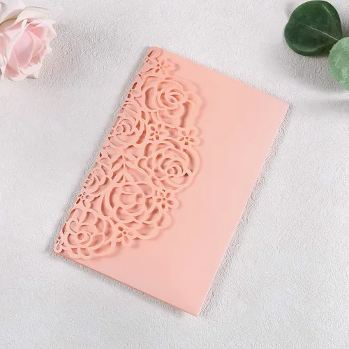 Miniatura 7 de Juego de 50 invitaciones de quinceañera rosa personalizadas de 4.7 x 7 pulgadas, cortadas con láser, tarjetas de invitación de quinceañera