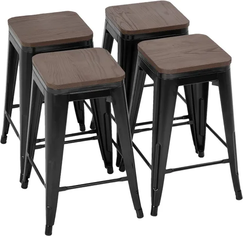 FDW Taburetes de bar de metal, altura de mostrador, sillas de bar industriales, taburete de patio, taburete apilable sin espalda, taburetes de negro