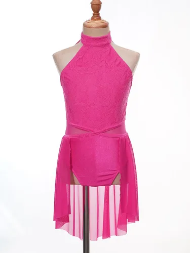 Miniatura 38 de Vestido de ballet lírico para niñas y niñas, sin mangas, encaje floral, leotardo contemporáneo, moderno disfraz de baile