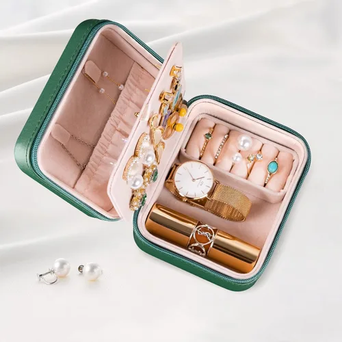 Miniatura 4 de Lolalet Joyero de viaje pequeño, mini organizador de almacenamiento de anillas, portátil, de piel sintética, para almacenamiento de joyas, aretes