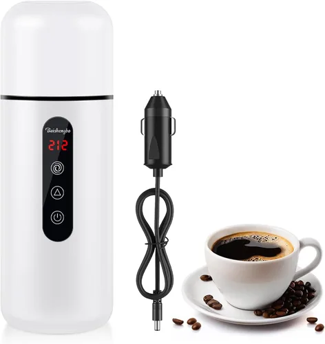 Miniatura 8 de Tetera de Coche, Hervidor Eléctrico Portátil de Viaje, Calentador de Café para Coche de 12V/24V, Hervidor de Agua Caliente de 420ML, Pequeño