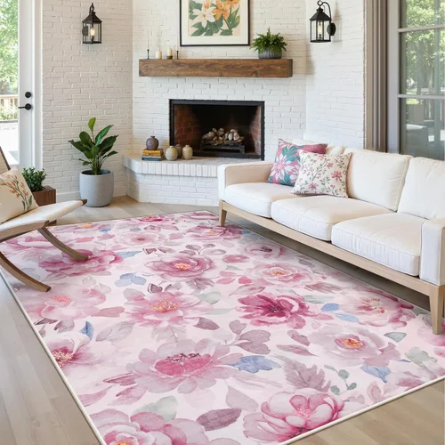 Miniatura 25 de Lahome Alfombra Floral Lavable de 3 x 5 Pies, Alfombras Pequeñas para Dormitorio, Suave Antideslizante, Alfombras para Entrada, Alfombra de Pila