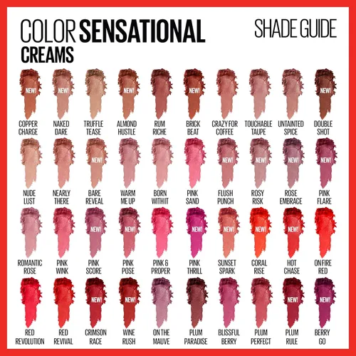 Miniatura 5 de Maybelline New York Color Sensational Lápiz labial, maquillaje de labios, acabado crema, lápiz labial hidratante, color nude, rosa, rojo, ciruela