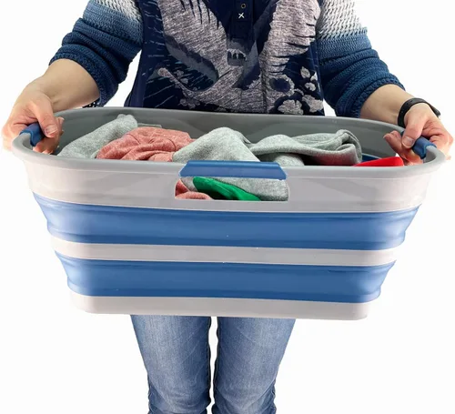 Miniatura 6 de SAMMART Cesta plegable de plástico de 21 litros (5.5 galones), contenedor de almacenamiento plegable y organizador, tina de lavado portátil, cesta