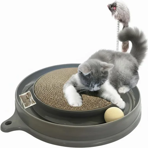 Miniatura 9 de AUOON Juguete Rascador para Gatos - Almohadilla Rascadora para Gatos con Pista de Pelota de Juguete para Gatos y Juguete de Ratón de Peluche