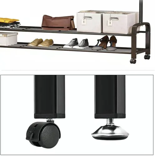 Miniatura 4 de Perchero de ropa de tubería industrial con ruedas con frenos, resistente soporte de metal resistente para ropa (A)