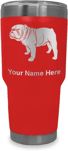 Miniatura 40 de LaserGram Vaso aislado al vacío de 20 onzas, Bulldog Dog, grabado personalizado incluido (negro)