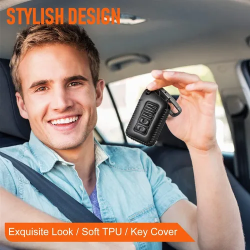 Miniatura 7 de Slohif Funda de llavero de cuero para Lexus para ES GS LS NX RS GX LX RC LC, Estuche de cuero + Anillo en D + Gancho (Negro)