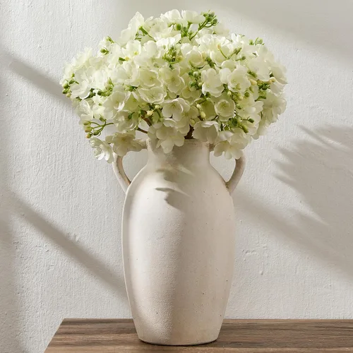 PORCER Jarrón de cerámica, jarrón de terracota de 9.84 pulgadas con asas, florero decorativo bohemio, jarrón rústico para decoración del hogar,