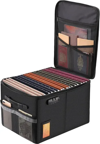 TOMKID Archivador ignífugo con cerradura, organizador de documentos ignífugo, caja de archivos plegable, archivador con asa para certificaciones de