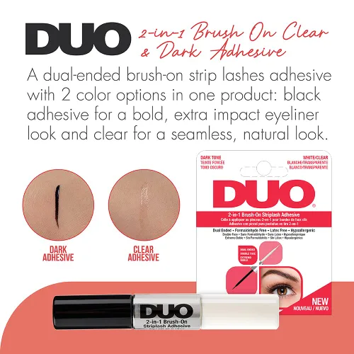 Miniatura 2 de DUO Pegamento de pestañas 2 en 1 transparente y oscuro con brocha, adhesivo de pestañas postizas de doble punta para pestañas de tira de larga