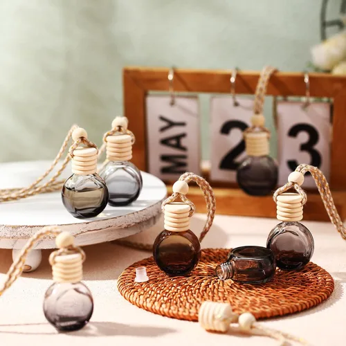 Miniatura 2 de BBTO 100 ambientadores para automóvil con tapa de madera, difusor de aromaterapia vacío, soporte de fragancia transparente para automóvil, colgante