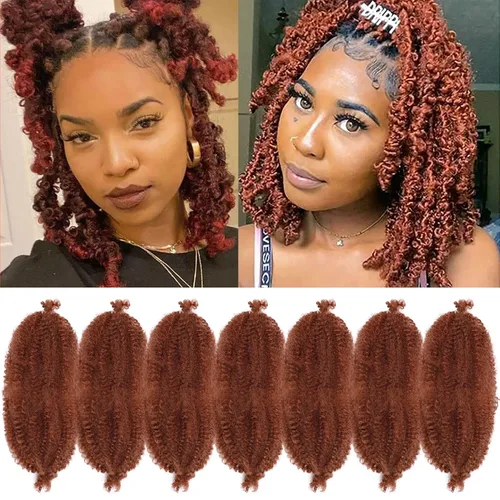 Miniatura 26 de Marley Twist - Cabello trenzado de 16 pulgadas, cabello afro trenzado elástico, paquete de 7 paquetes, cabello rizado rizado ombré, marrón Marrón