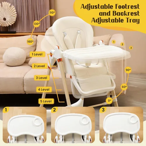Miniatura 3 de Silla alta convertible 6 en 1 con balancín Silla alta de bebé para recién nacidos a niños pequeños (0-3 años) Ajustable, plegable y fácil