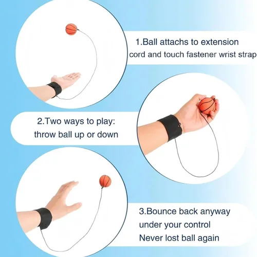 Miniatura 3 de Skylety Wrist Return Ball 1.85'' Rubber Sport Ball with Strap and String Rebound Bouncy Balls Basketball Baseball Soccer Tennis Wristband Toy for