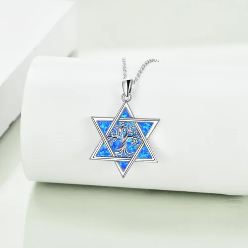 Miniatura 3 de YFN Collar de estrella de David de plata de ley, concha de abulón, árbol de la vida, joyería judía, regalos para mujeres y hombres