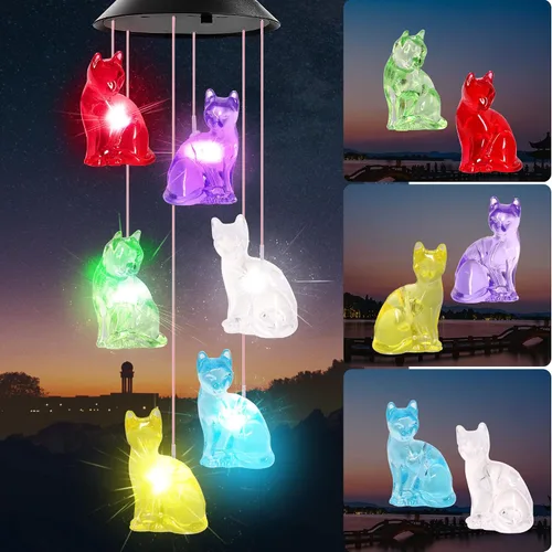 Miniatura 8 de Campanillas de Viento Solares de Cristal de Perro para Exteriores que Cambian de Color Luces Solares Móviles LED Campanillas de Viento con Energía